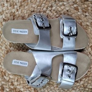 STEVE MADDEN WOMEN PATE PLATFORM DOUBLE BUCKLE STRAP SLIP-ON SANDALS WOM…